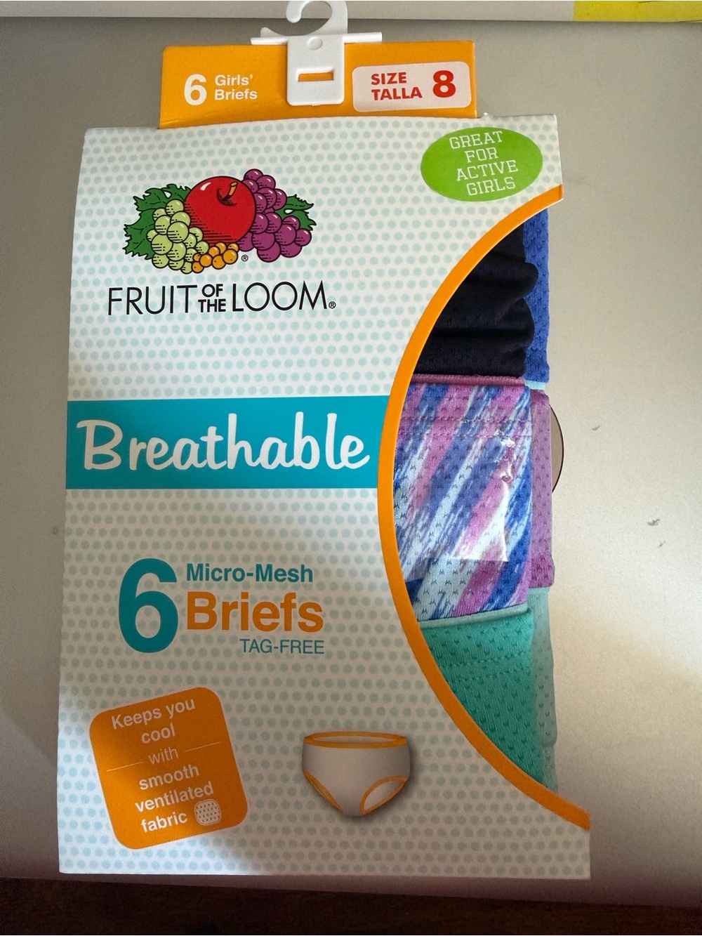 Fruit of the Loom Girls' Briefs Pack - White, Blue, Green, Pink